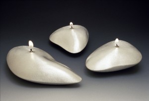 Lithic Lights -three sterling silver oil lamps.  these needed to be polished and waxed, too....